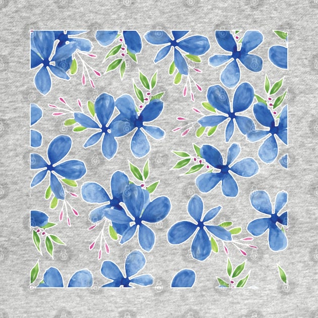 Blue Petal Flower Watercolor Pattern Gree Background by Isdinval